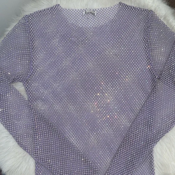 Free People Lilac Crystal Mesh Top - Picture 6 of 9